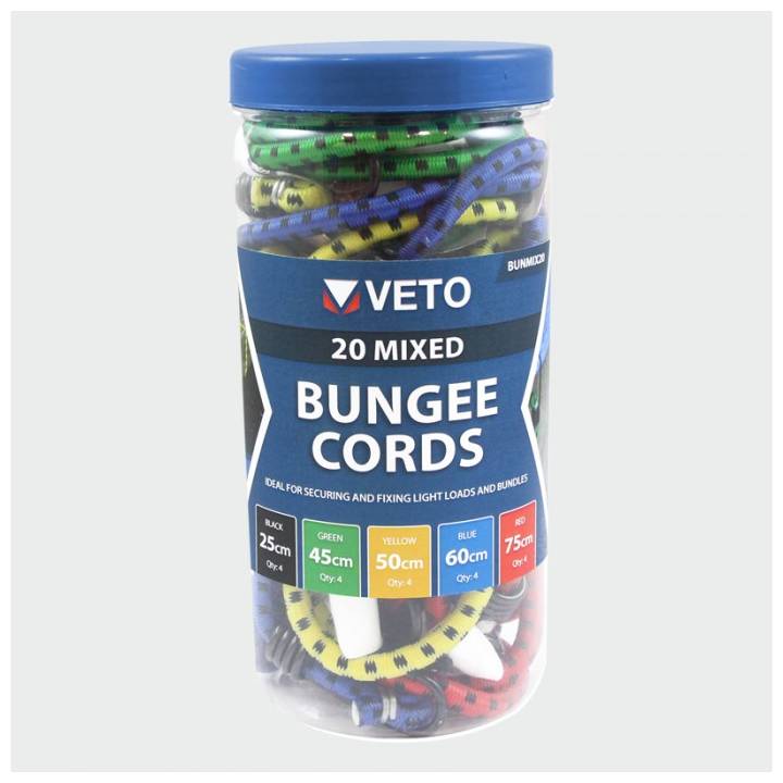 VETO BUNGEE CORDS ASSORTED 20 PK