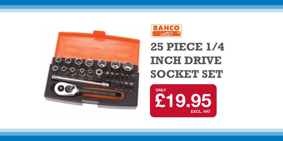 BAHCO 25 PIECE 1/4 INCH DRIVE SOCKET SET