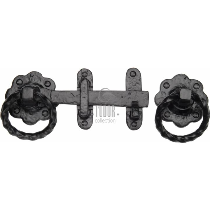 RING HANDLE AND GATE LATCH SET IN RUSTIC BLACK FINISH