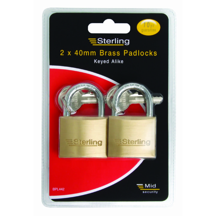 STERLING KEYED ALIKE PADLOCKS 40MM (2 PACK)