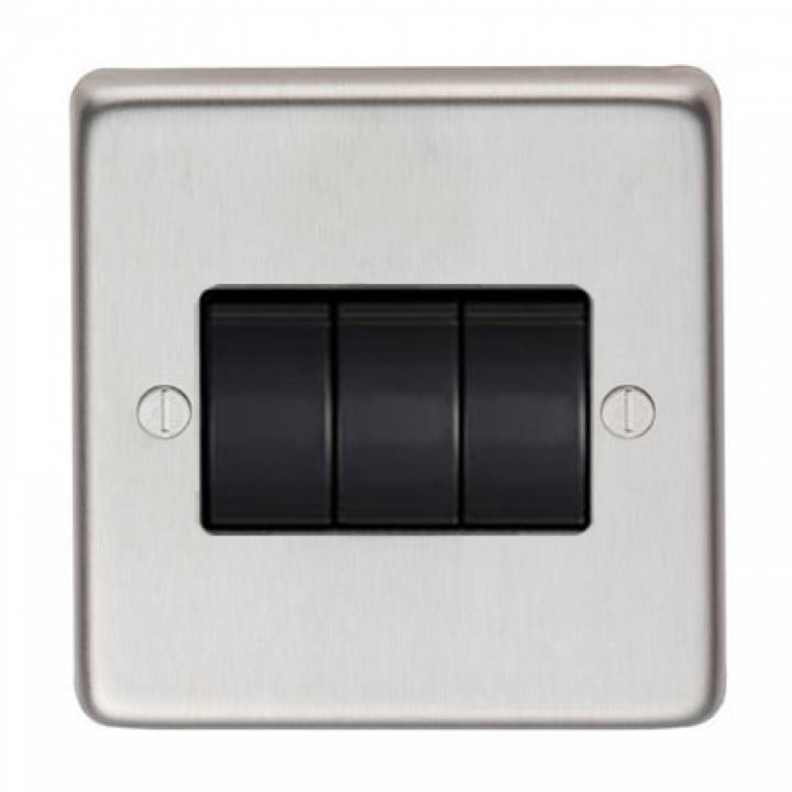 Satin Stainless Steel Triple 10 Amp Switch