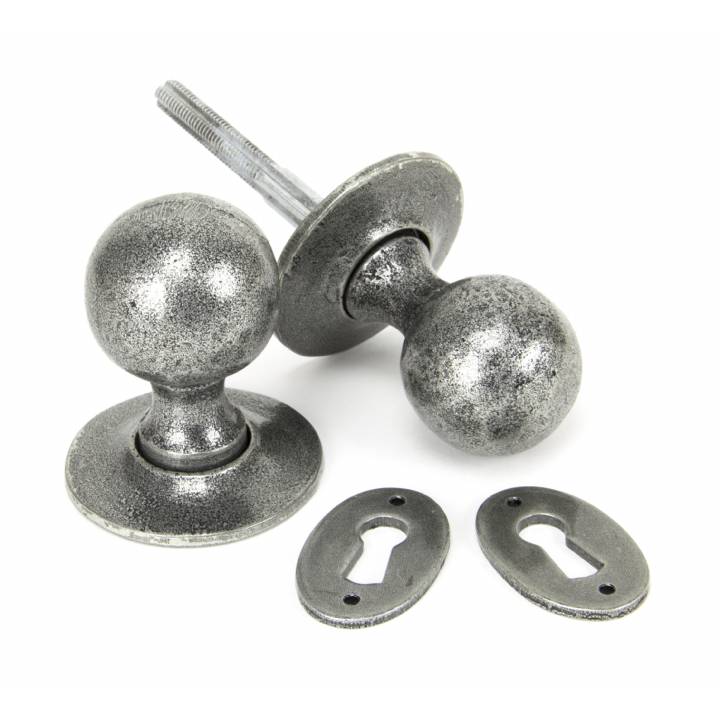 Pewter Round Mortice/Rim Knob Set