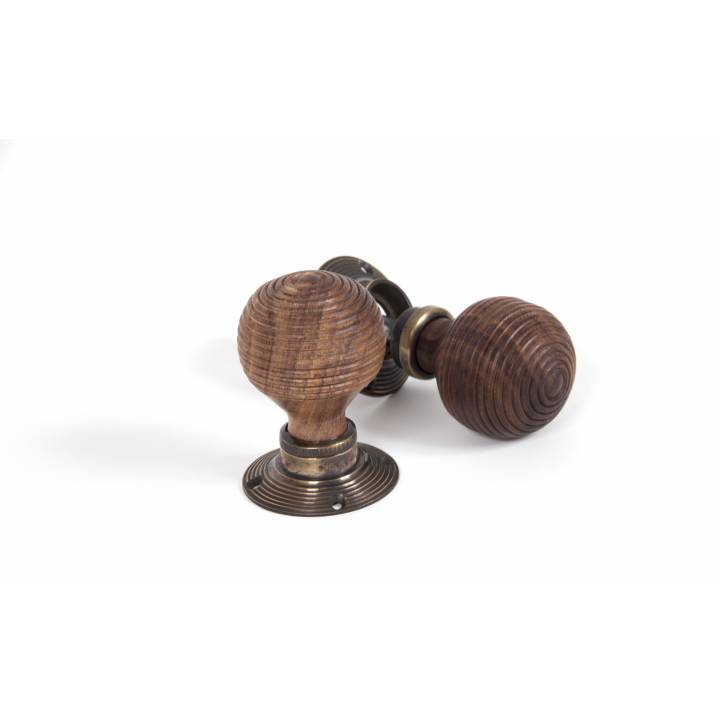 Rosewood Mortice/Rim Beehive Knob Set - Antique Brass Roses