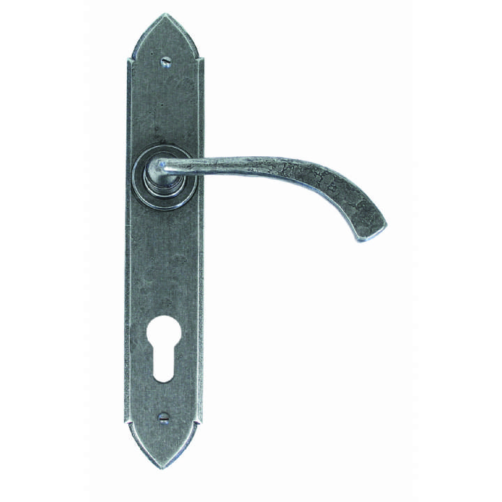 Pewter Patina Gothic Curved Euro Lever Set