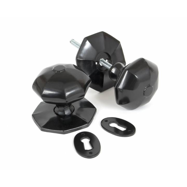 Black Octagonal Mortice/Rim Knob Set - Large