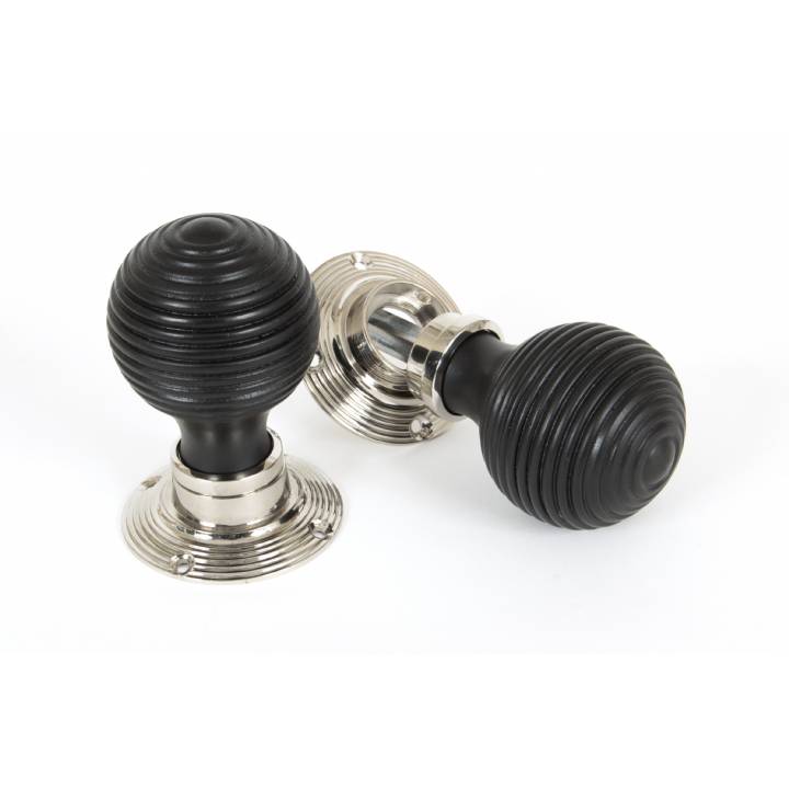 Ebony Mortice/Rim Beehive Knob Set - Polished Nickel Roses