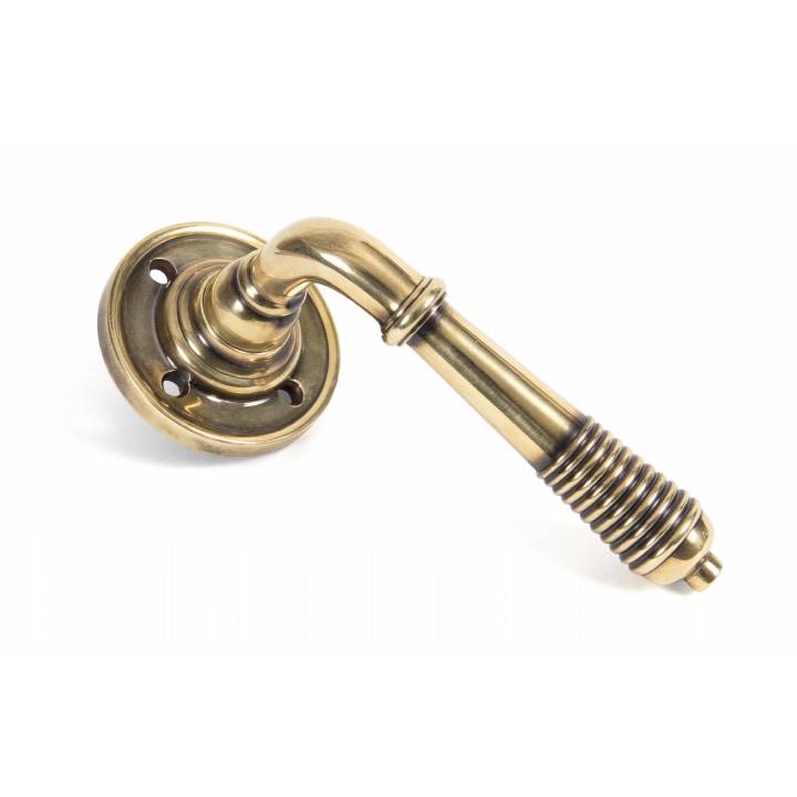 Aged Brass Reeded Lever on Rose Set