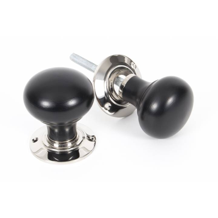 Ebony & Polished Nickel Bun Mortice/Rim Knob Set