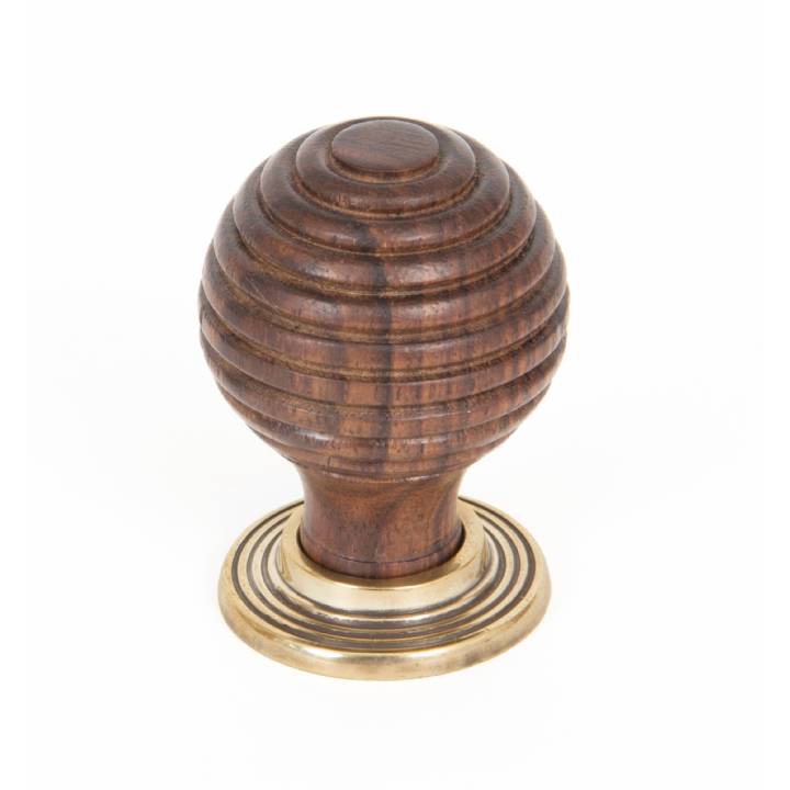 Rosewood & Antique Brass Beehive Cabinet Knob - Small