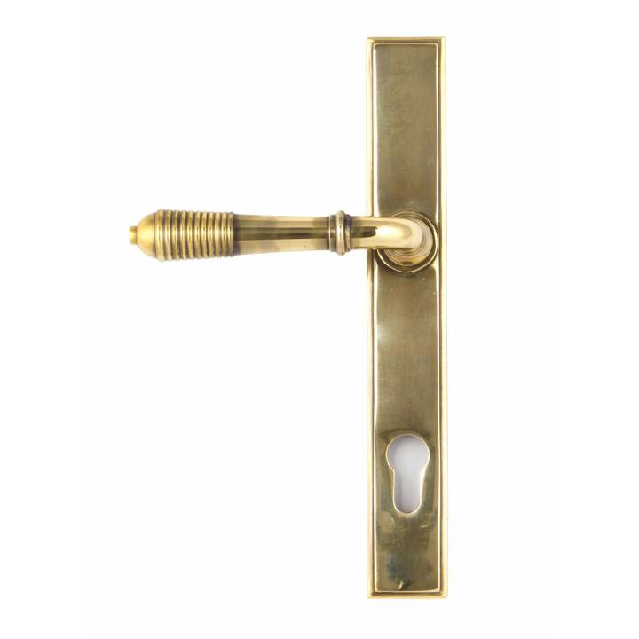 Aged Brass Reeded Slimline Lever Lock Espag.