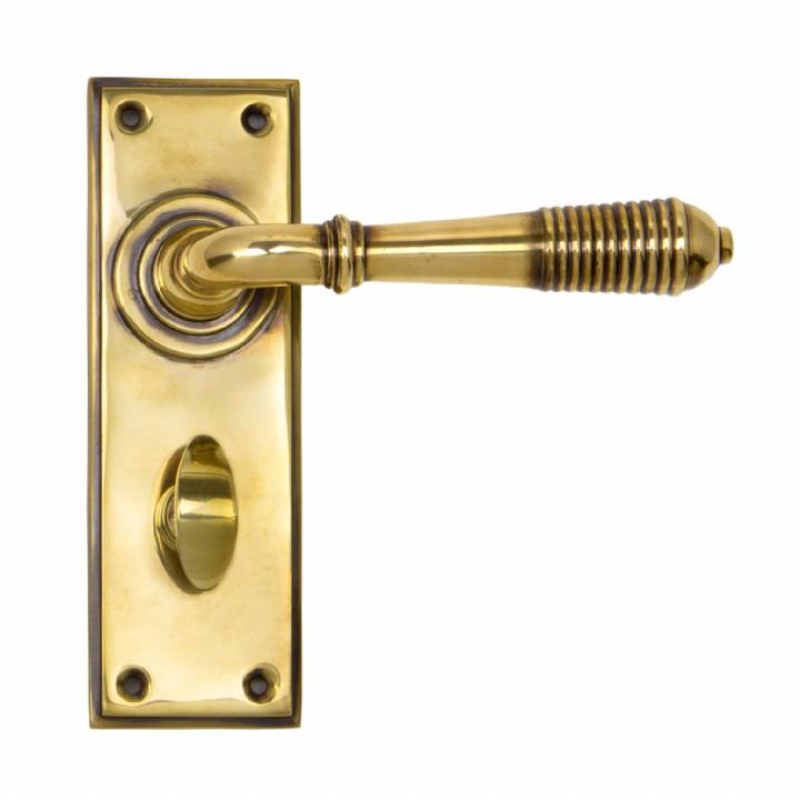 Aged Brass Reeded Lever Bathroom Set