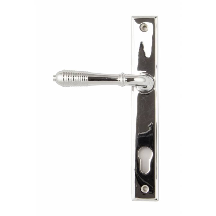 Polished Chrome Reeded Slimline Lever Espag. Lock Set