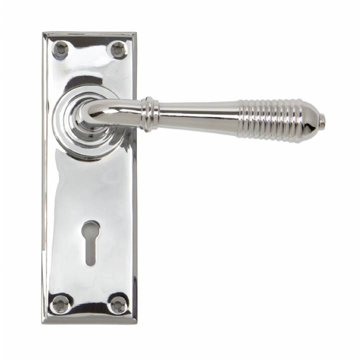 Polished Chrome Reeded Lever Lock Set