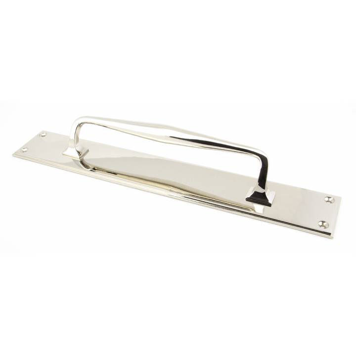 Polished Nickel 425mm Art Deco Pull Handle on Backplate