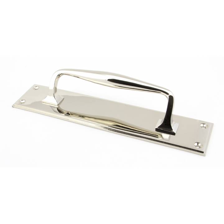 Polished Nickel 300mm Art Deco Pull Handle on Backplate