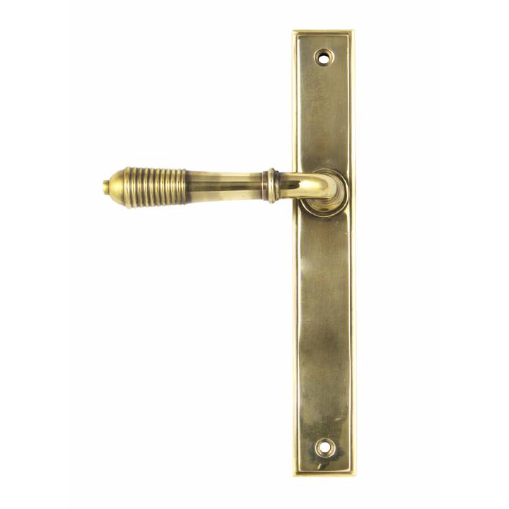 Aged Brass Reeded Slimline Lever Latch Set