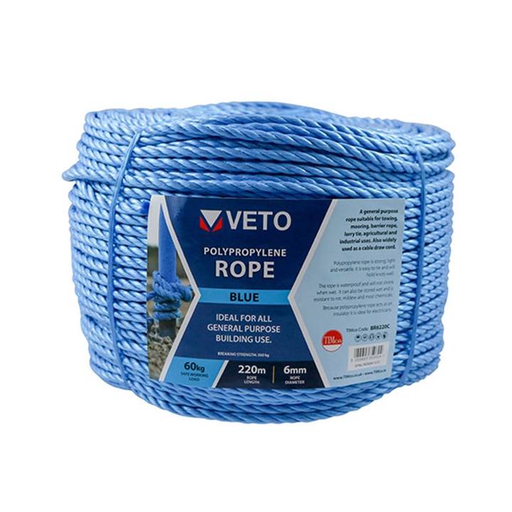 VETO POLYPROPYLENE BLUE ROPE 8mm x 220m