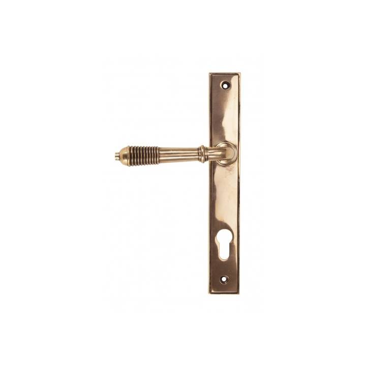 Polished Bronze Reeded Slimline Lever Espag. Lock Set