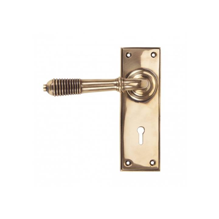 Polished Bronze Reeded Lever Lock Set