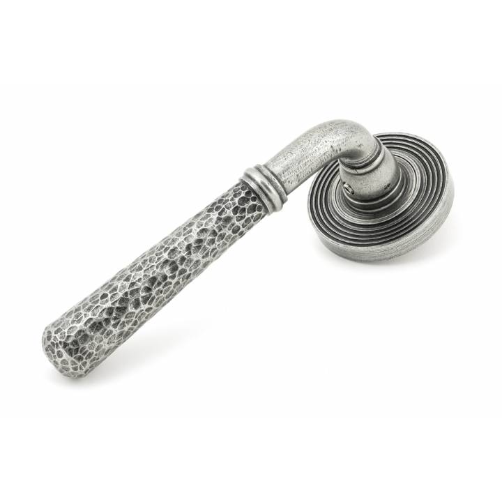 Pewter Hammered Newbury Lever on Rose Set (Beehive Rose)