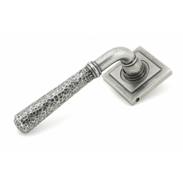 Pewter Hammered Newbury Lever on Rose Set (Square Rose)