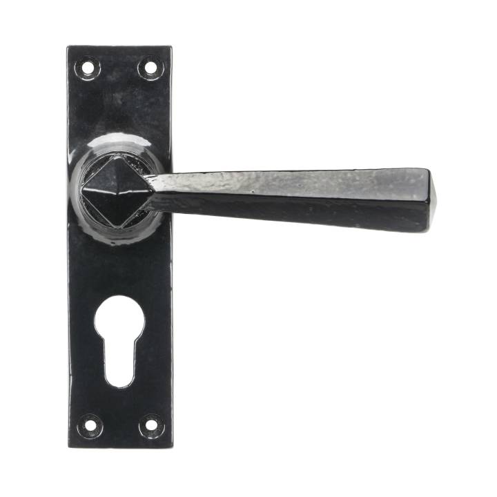 Black Straight Lever Euro Lock Set