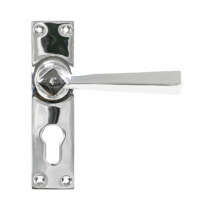 Polished Chrome Straight Lever Euro Lock Set