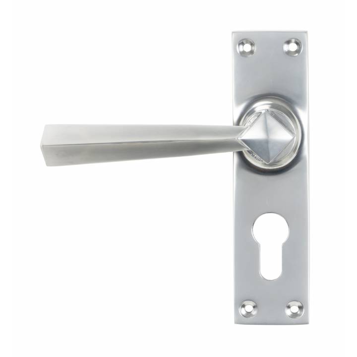 Satin Chrome Straight Lever Euro Lock Set