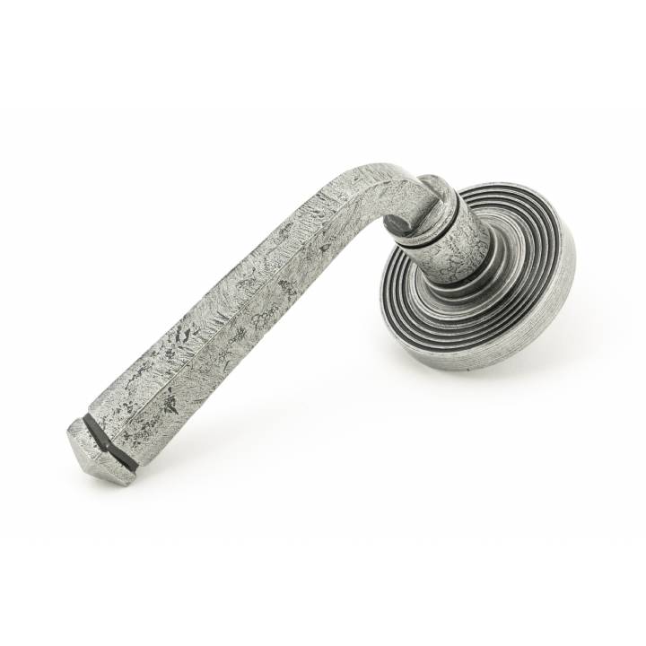 Pewter Avon Round Lever on Rose Set (Beehive Rose) - Unsprung