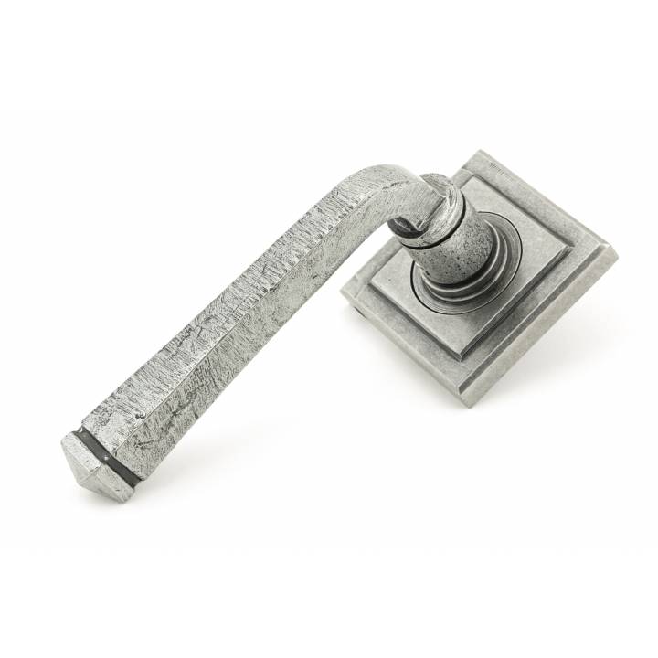 Pewter Avon Round Lever on Rose Set (Square Rose) - Unsprung