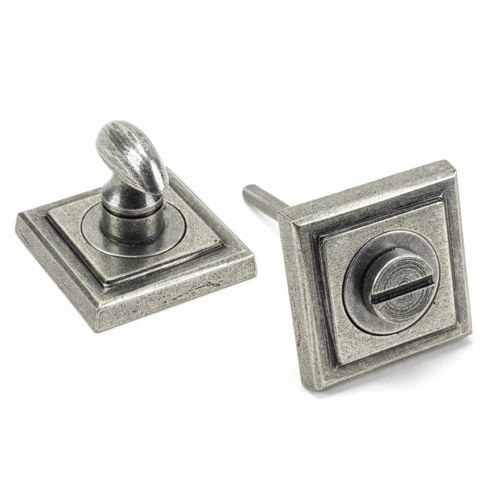 Pewter Round Thumbturn Set (Square Rose)