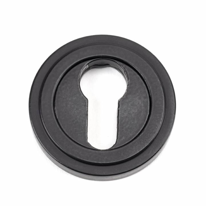 Matt Black Round Euro Escutcheon (Art Deco Rose)