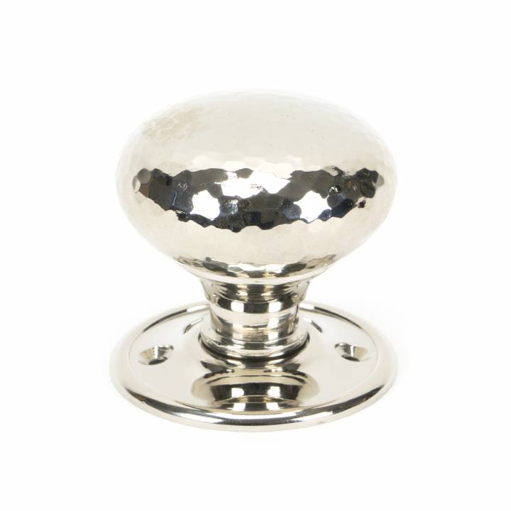 Polished Nickel Hammered Mushroom Mortice/Rim Knob Set