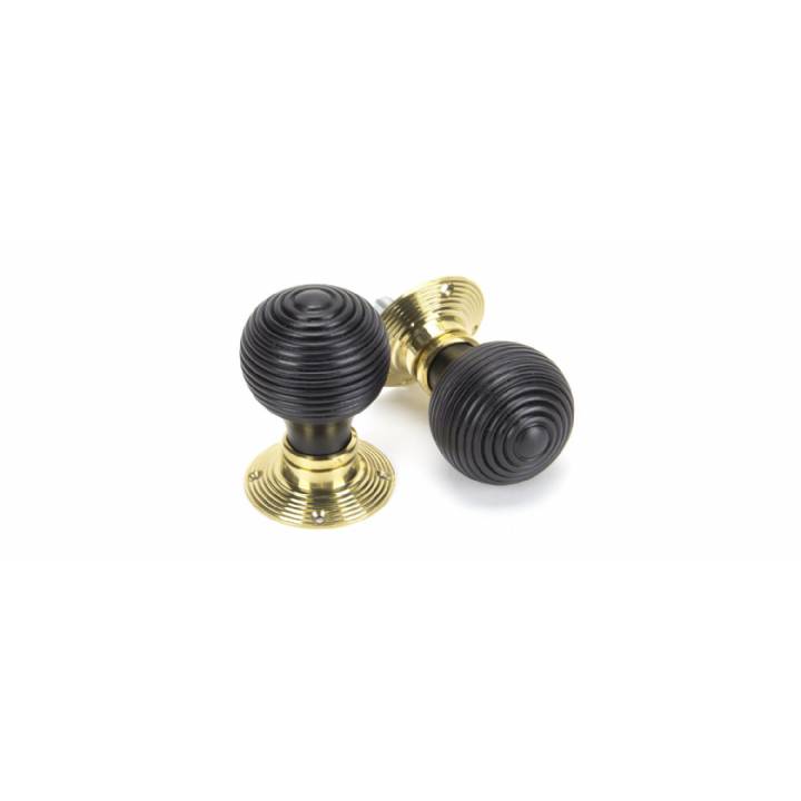 Ebony & Polished Brass Beehive Mortice/Rim Knob Set