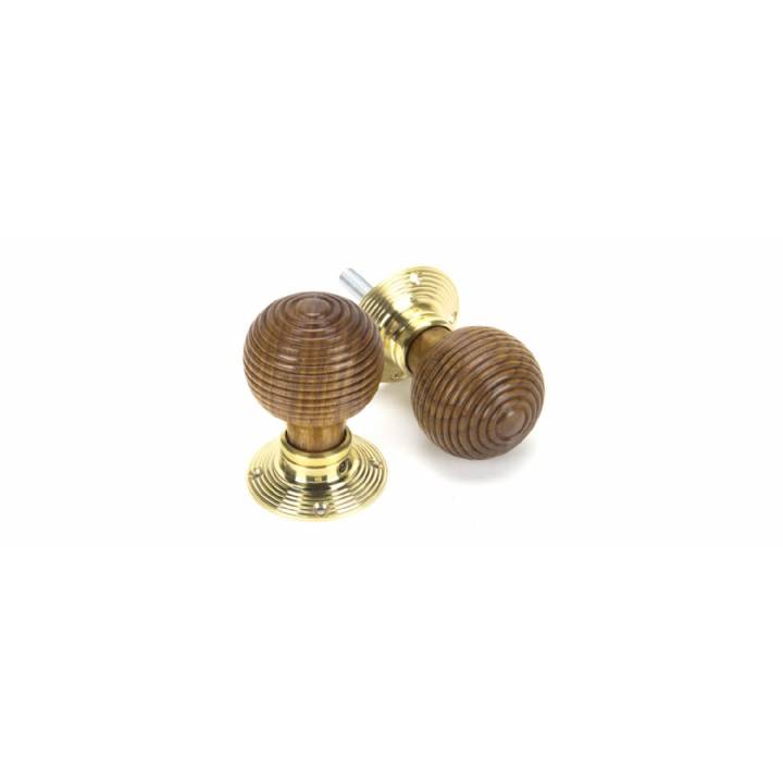 Rosewood & Polished Brass Beehive Mortice/Rim Knob Set