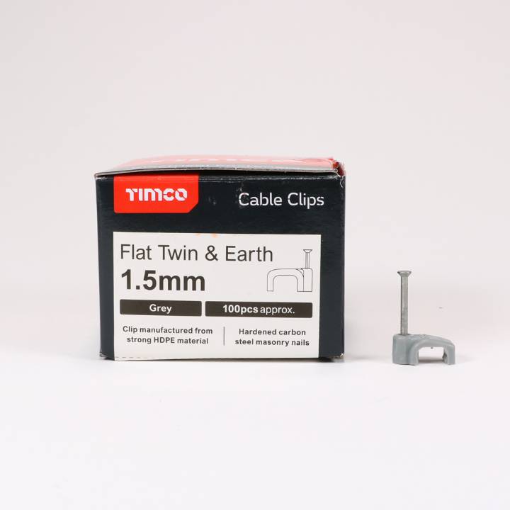 TIMCO TWIN AND EARTH CABLE CLIPS GREY x 100