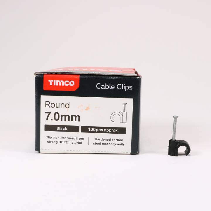 TIMCO 7.0MM ROUND CABLE CLIPS BLACK x 100