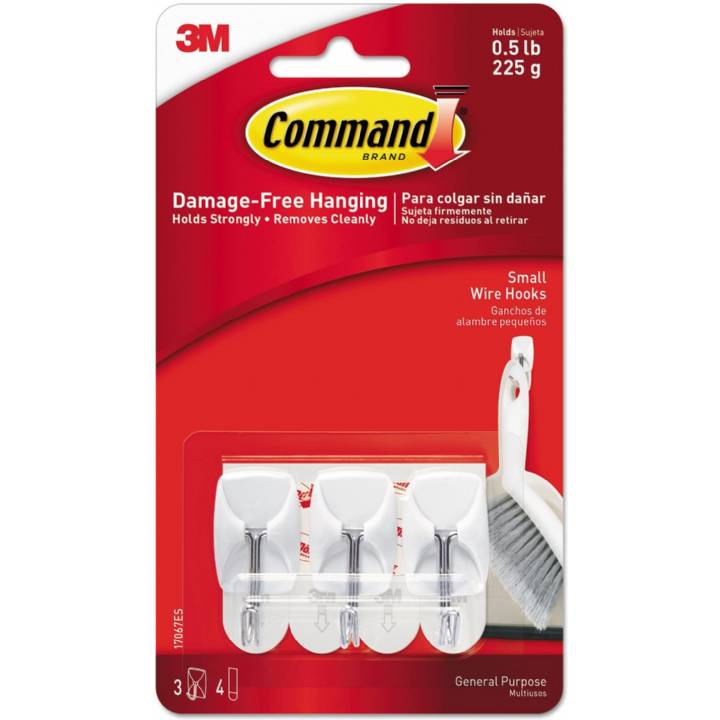 COMMAND WHITE WIRE HOOKS PK.3