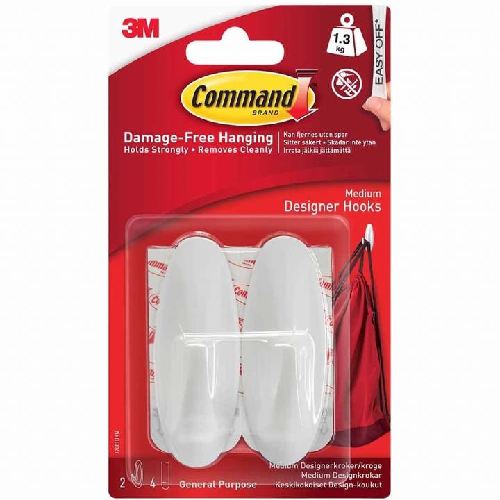 COMMAND MEDIUM WHITE DESIGNER HOOKS PK.2