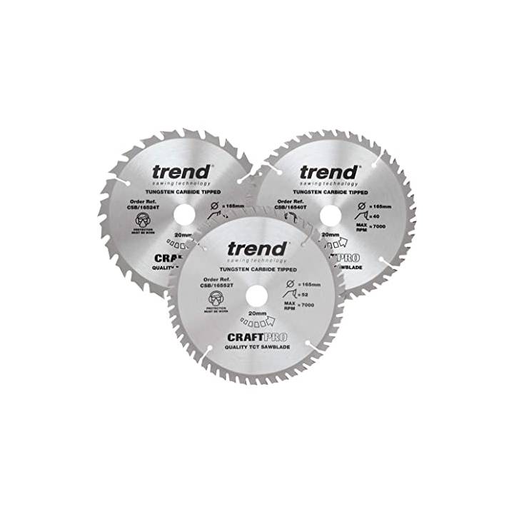 TREND TUNGSTEN 165mm 48 TEETH SAW BLADE PACK 3