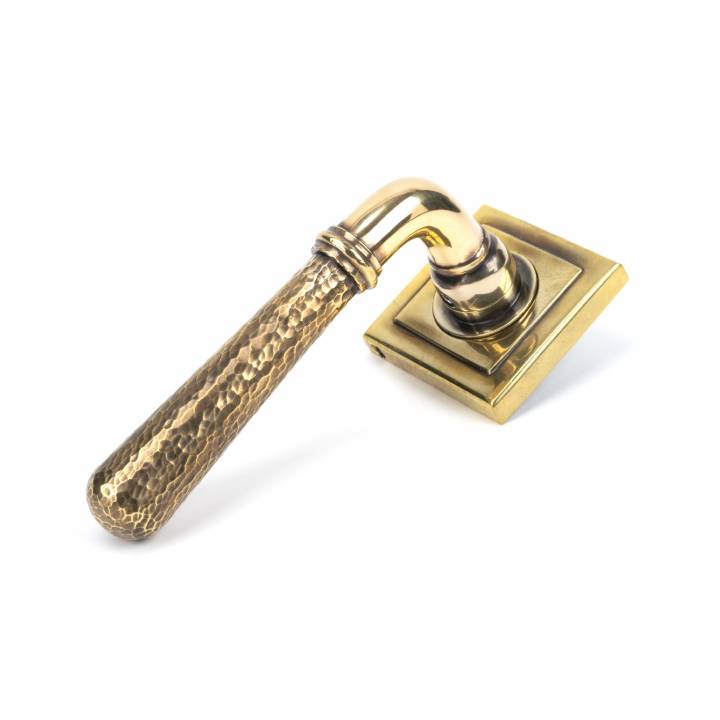 Aged Brass Hammered Newbury Lever on Rose Set (Square)