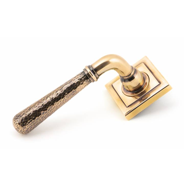 Pol. Bronze Hammered Newbury Lever on Rose Set (Square)