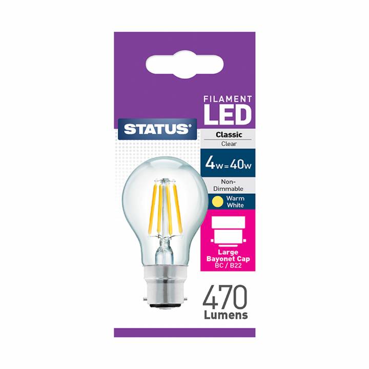 STATUS LED 4W WARM WHITE LED FILAMENT BC