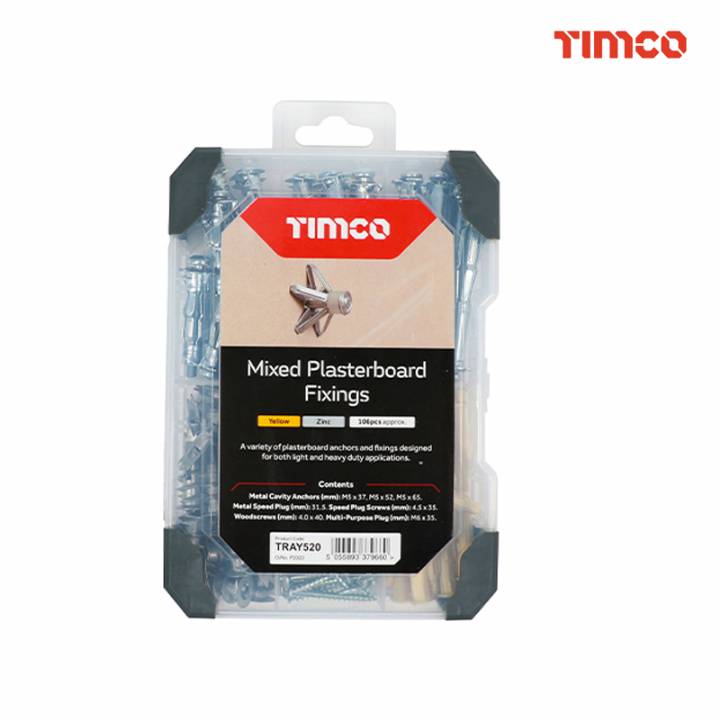 TIMCO ASSORTED TRAY PLASTERBOARD ANCHORS AND FIXINGS 106 PC