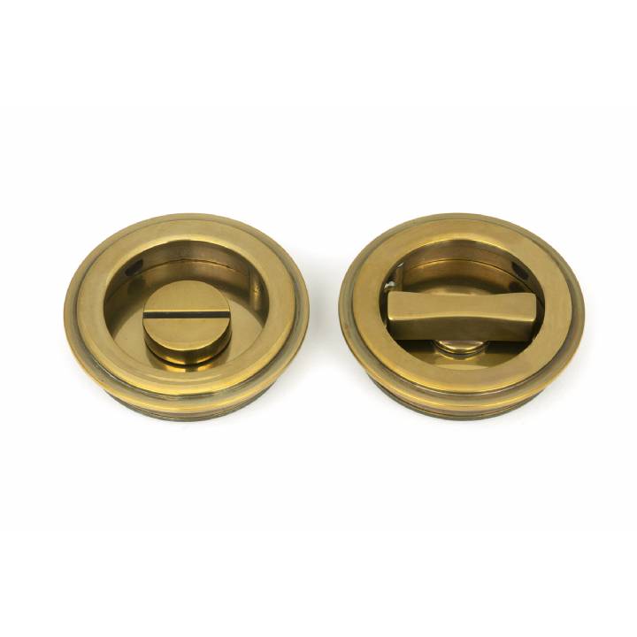 Aged Brass 60mm Art Deco Round Pull - Privacy Set
