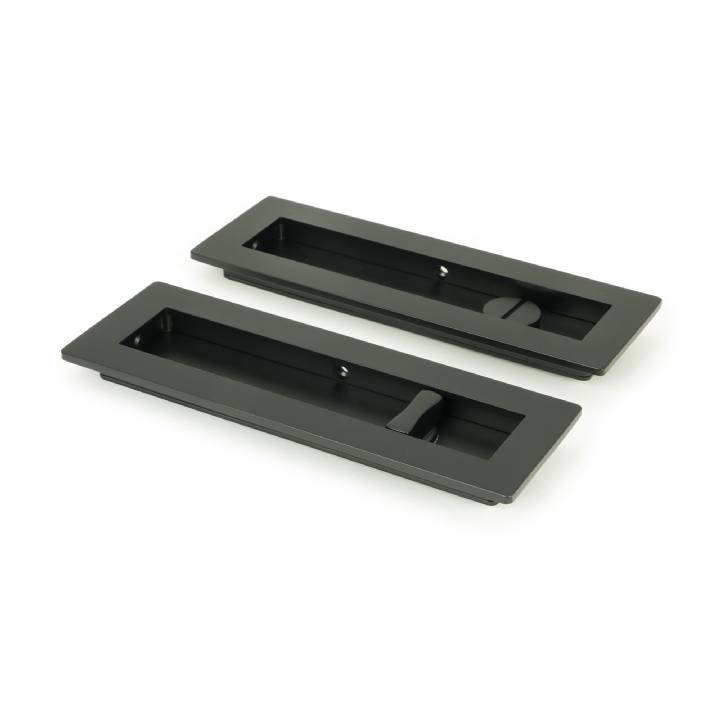 Matt Black 175mm Plain Rectangular Pull - Privacy Set