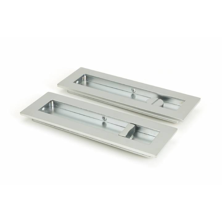 Satin Chrome 175mm Plain Rectangular Pull - Privacy Set