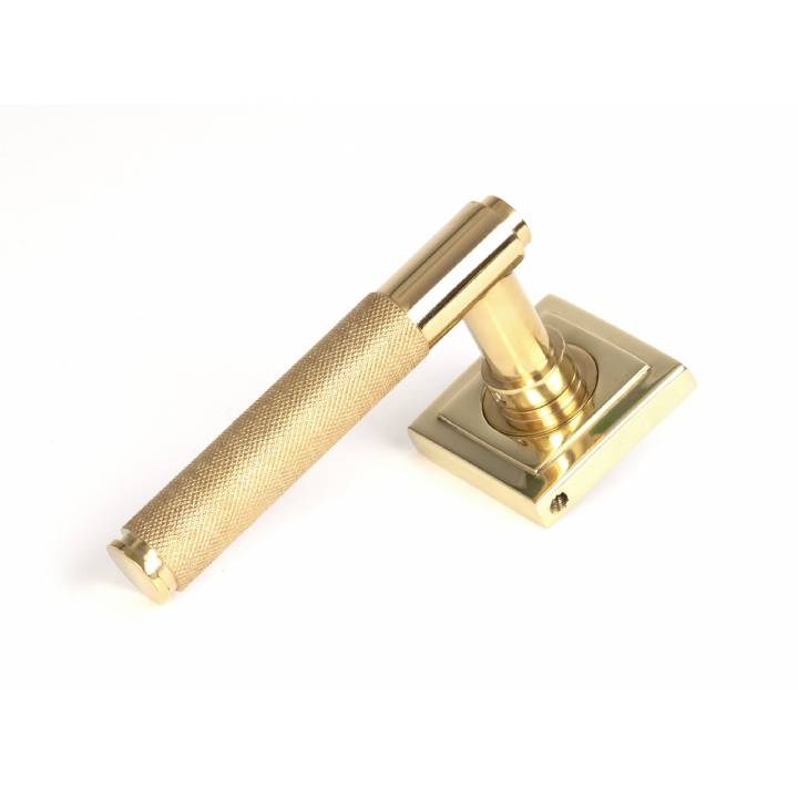 Polished Brass Brompton Lever on Rose Set (Square)