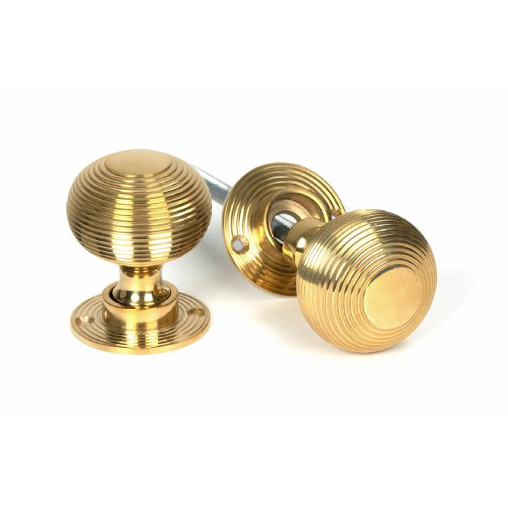 Polished Brass Heavy Beehive Mortice/Rim Knob Set