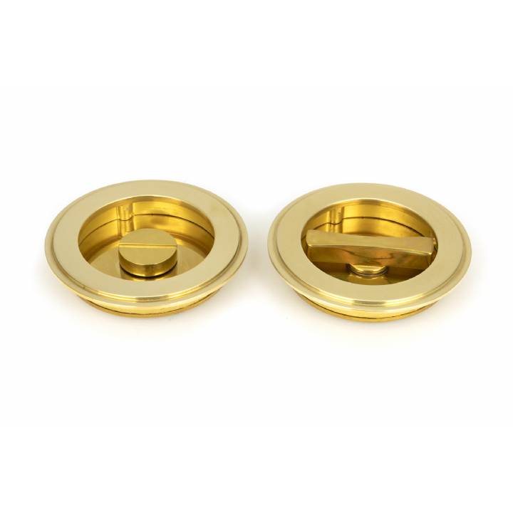 Polished Brass 75mm Art Deco Round Pull - Privacy Set